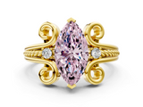 Yellow gold Fancy Pink Marquise  Solitaire Twisted Band Scroll Prong Ring_3