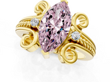 Yellow gold Fancy Pink Marquise  Solitaire Twisted Band Scroll Prong Ring_4