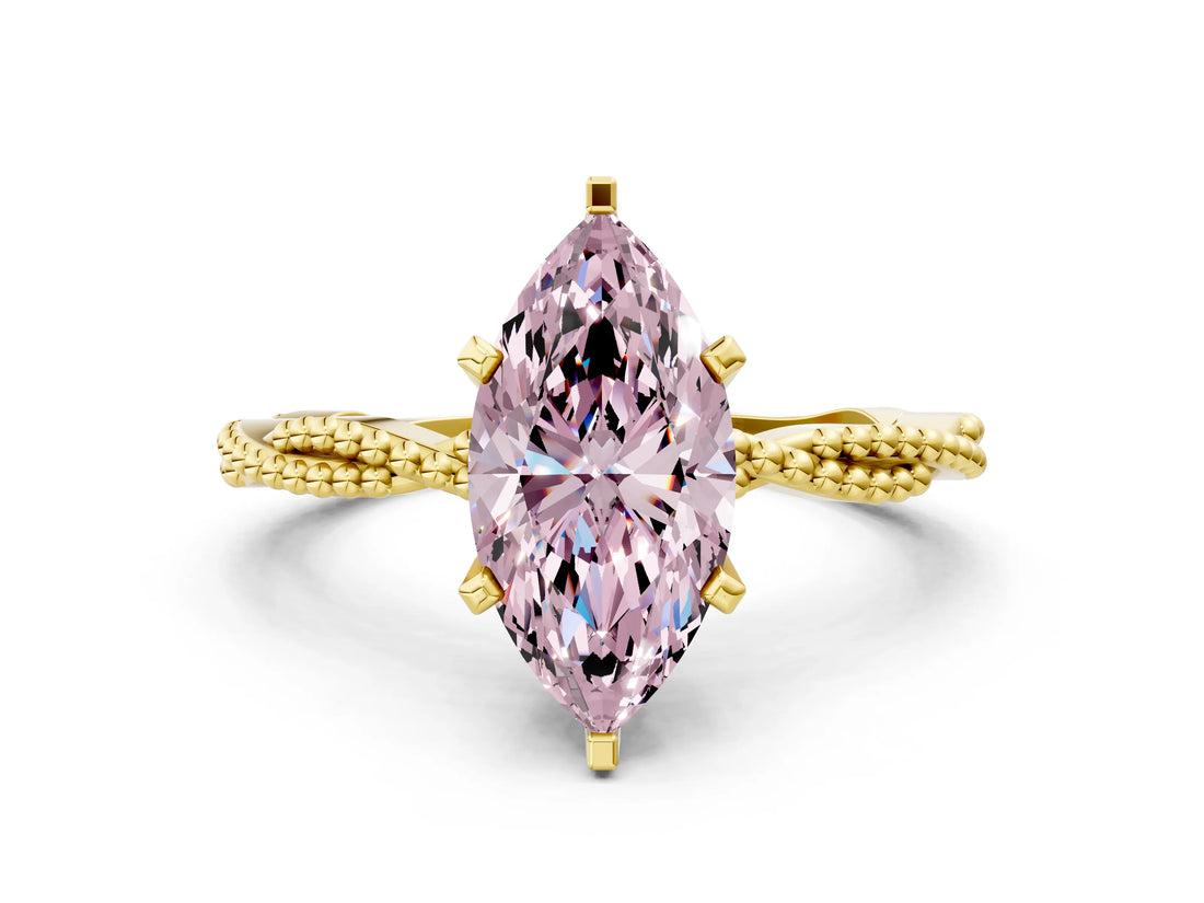 Yellow gold Fancy Pink Marquise  Solitaire Twisted Band with Bead Prong Setting_279