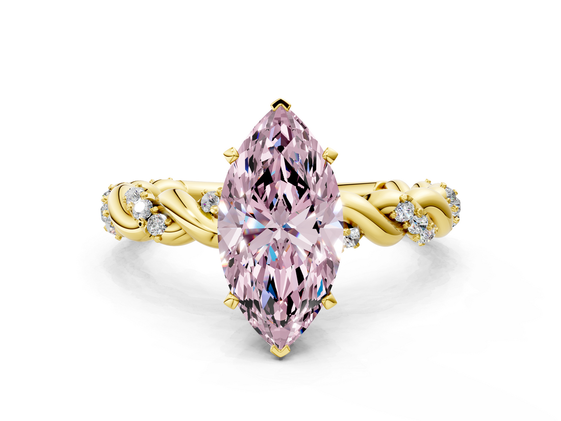 Yellow gold Fancy Pink Marquise  Solitaire Twisted Band with Pavé Accents and Four-Prong Setting_21
