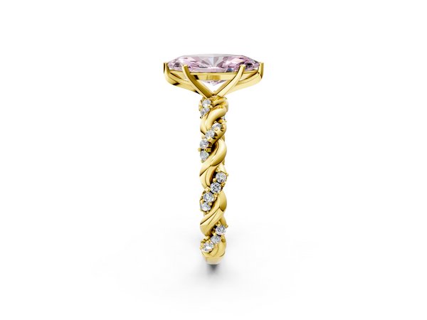 10K Yellow Gold 3.51 Carat Pink VS1 Marquise Diamond Solitaire Ring with Twisted Band and Pavé Accents