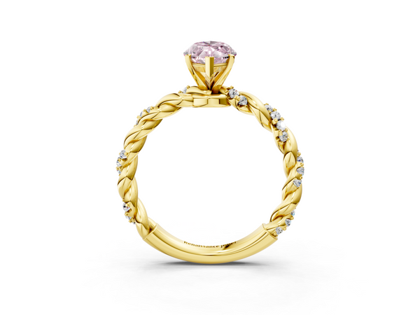 10K Yellow Gold 3.51 Carat Pink VS1 Marquise Diamond Solitaire Ring with Twisted Band and Pavé Accents