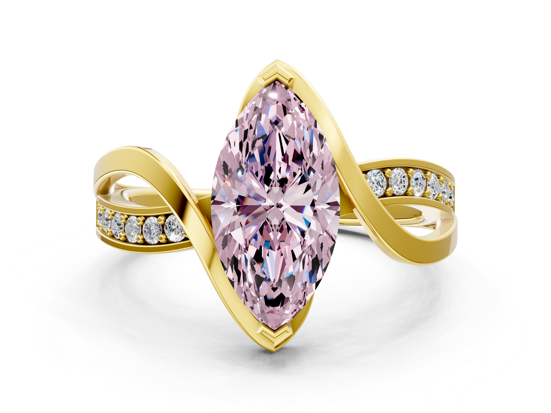 Yellow gold Fancy Pink Marquise  Solitaire Twisted Band with Prong Setting_3