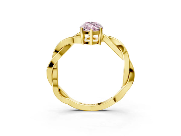 Yellow gold Fancy Pink Marquise  Solitaire Twisted Pave Diamond Ring with Four-Prong Setting
