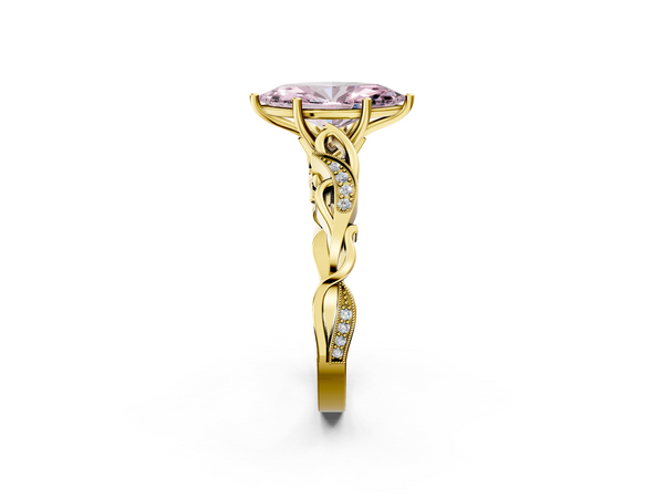 Yellow gold Fancy Pink Marquise  Solitaire Vine Band with Milgrain Prong Setting