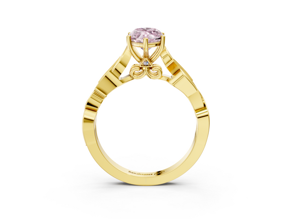 Yellow gold Fancy Pink Marquise  Solitaire Vine Band with Milgrain Prong Setting