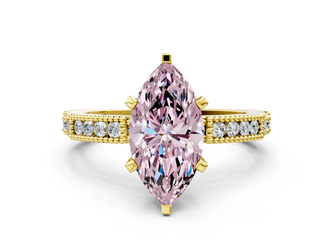 Yellow gold Fancy Pink Marquise  Solitaire with Pavé Band and Four-Prong Setting_309