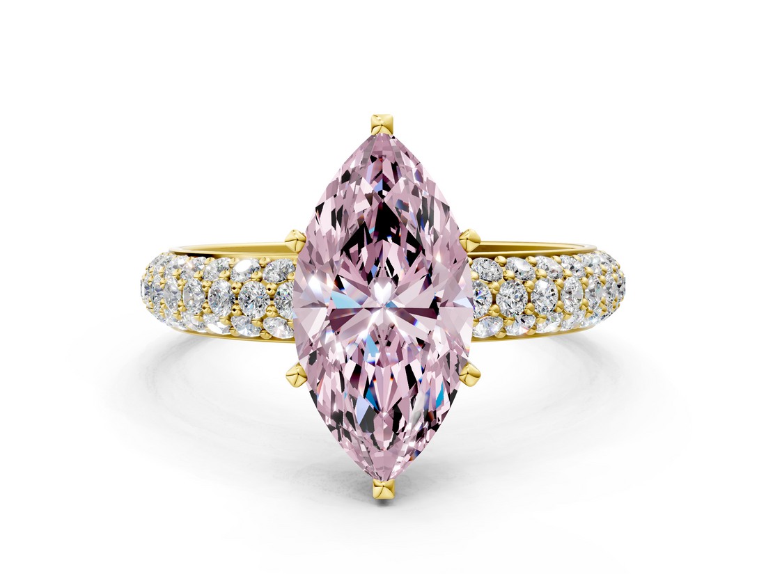 Yellow gold Fancy Pink Marquise  Solitaire with Pave Band and Four-Prong Setting_3