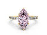 Yellow gold Fancy Pink Marquise  Solitaire with Side Baguettes and Channel Set Band_58