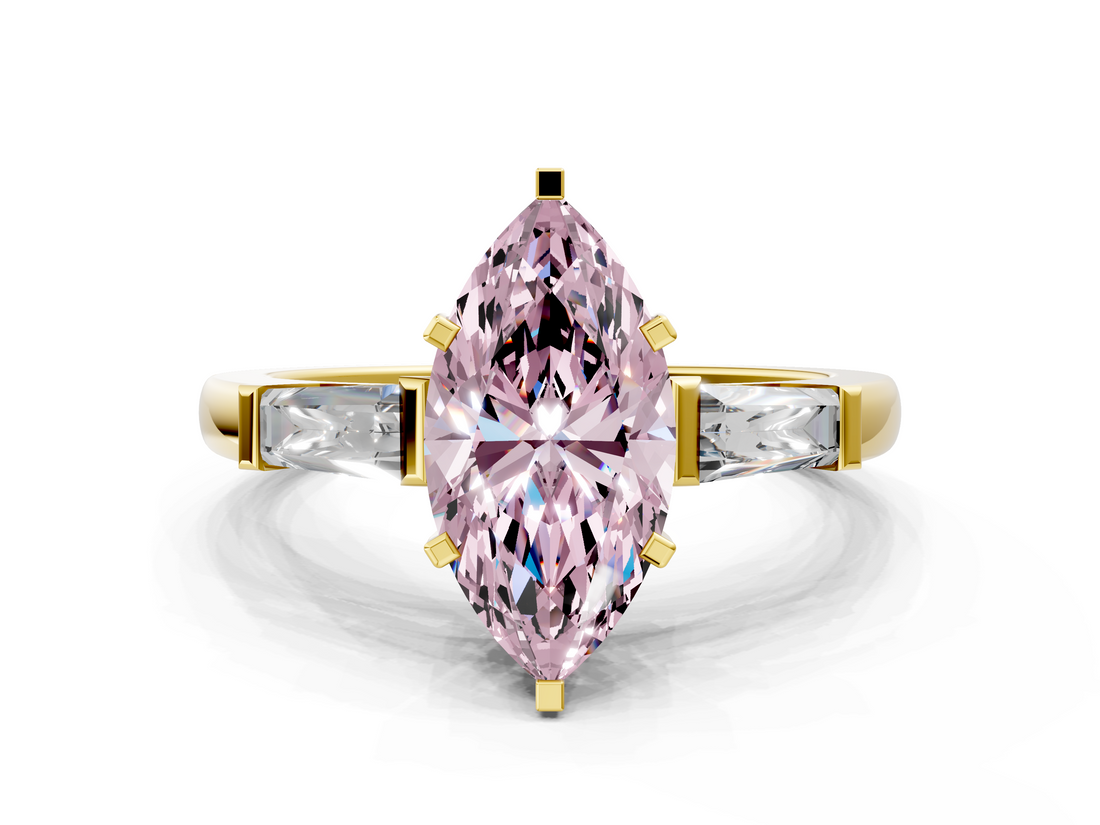 Yellow gold Fancy Pink Marquise  Solitaire with Tapered Baguette Side Stones on a Classic Band with Four-Prong Setting_78