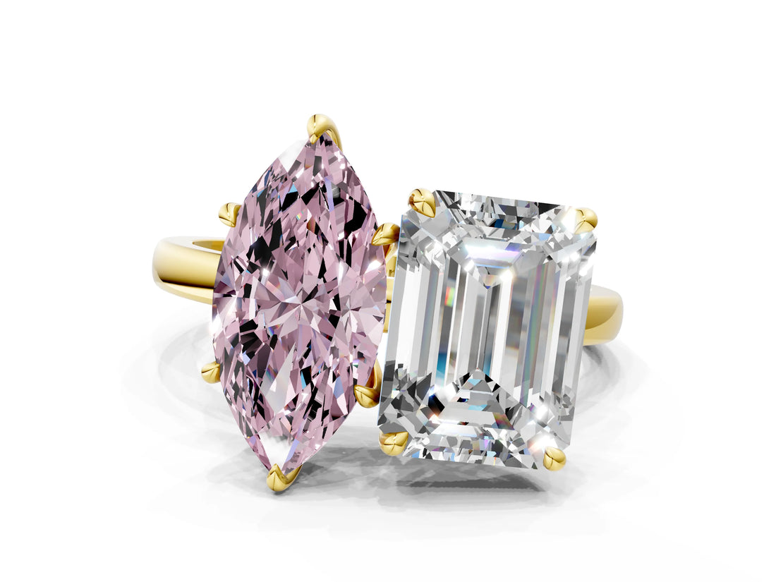Yellow gold Fancy Pink Marquise  and Emerald Cut Toi Moi Ring with Prong Setting_46