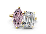 Yellow gold Fancy Pink Marquise  and Emerald Cut Toi Moi Ring with Prong Setting_46