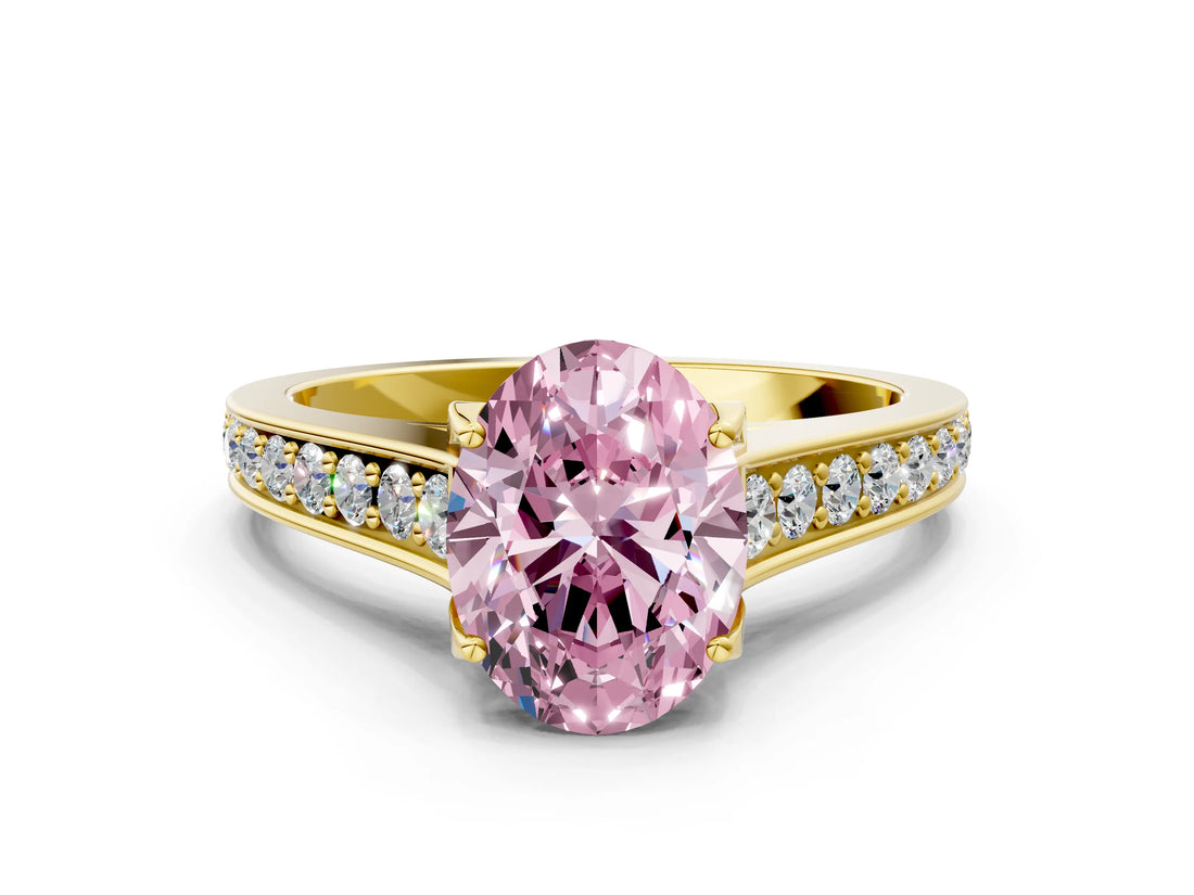 Yellow gold Fancy Pink Oval  Brilliant Cut Diamond Engagement Ring with Pavé Band and Four-Prong Setting_49