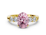 Yellow gold Fancy Pink Oval  Brilliant Cut Diamond Five-Stone Prong Set Engagement Ring with Channel Band_3