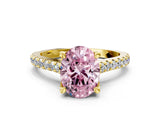Yellow gold Fancy Pink Oval  Brilliant Diamond Solitaire with Pavé Band and Four-Prong Setting 2