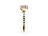 Yellow gold Fancy Pink Oval  Brilliant Diamond Solitaire with Pavé Band and Four-Prong Setting 4