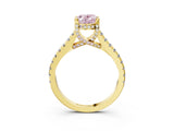 Yellow gold Fancy Pink Oval  Brilliant Diamond Solitaire with Pavé Band and Four-Prong Setting 5