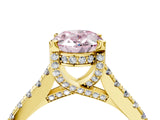 Yellow gold Fancy Pink Oval  Brilliant Diamond Solitaire with Pavé Band and Four-Prong Setting