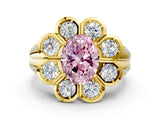 Yellow gold Fancy Pink Oval  Brilliant Flower Halo Diamond Split Shank Ring_27