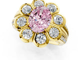 Yellow gold Fancy Pink Oval  Brilliant Flower Halo Diamond Split Shank Ring_28