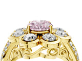 Yellow gold Fancy Pink Oval  Brilliant Flower Halo Diamond Split Shank Ring_31