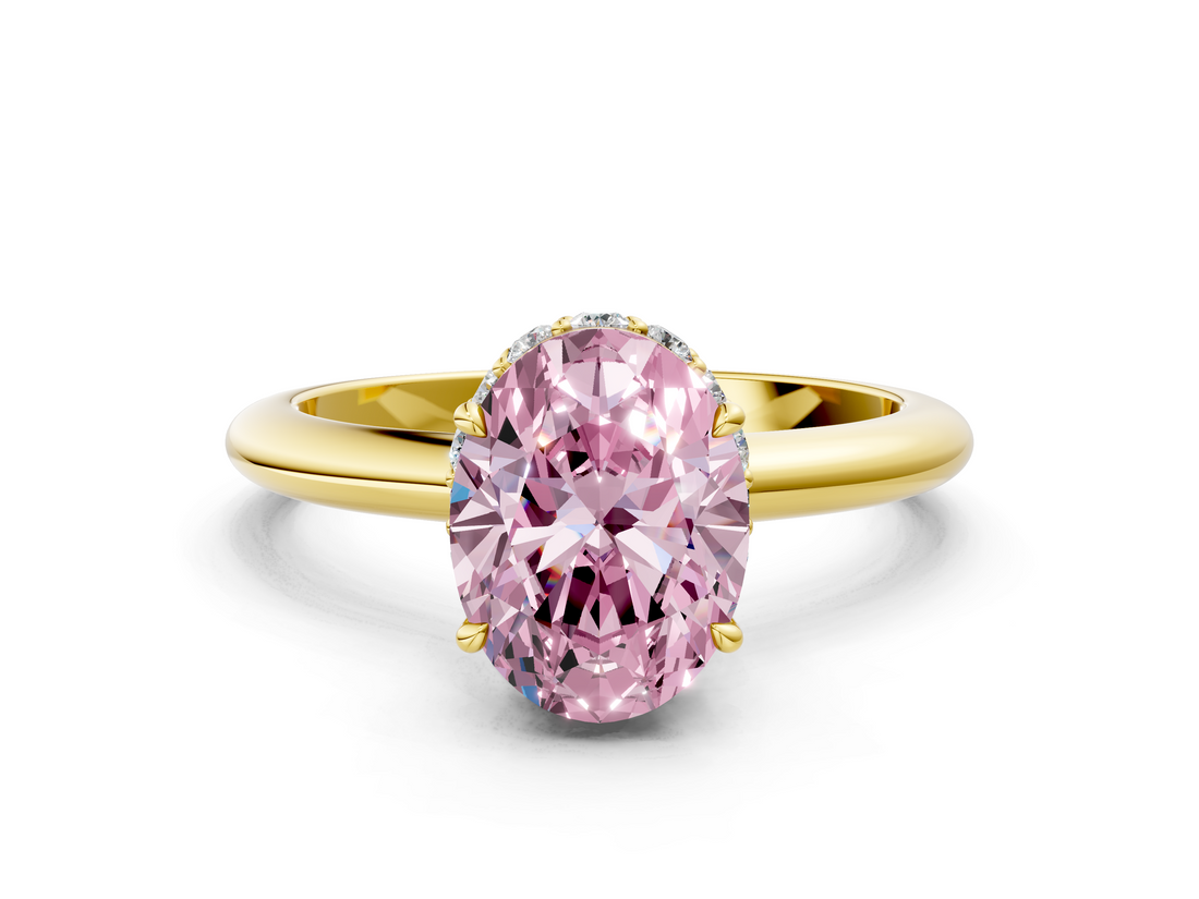 Yellow gold Fancy Pink Oval  Brilliant Solitaire Engagement Ring with Six-Prong Setting and Classic Band_20