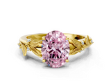 Yellow gold Fancy Pink Oval  Brilliant Solitaire with Leaf Motif Band and Four-Prong Setting_63