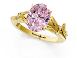Yellow gold Fancy Pink Oval  Brilliant Solitaire with Leaf Motif Band and Four-Prong Setting_64