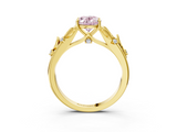 Yellow gold Fancy Pink Oval  Brilliant Solitaire with Leaf Motif Band and Four-Prong Setting_66