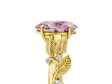 Yellow gold Fancy Pink Oval  Brilliant Solitaire with Leaf Motif Band and Four-Prong Setting_68