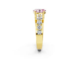 Yellow gold Fancy Pink Oval  Brilliant Solitaire with Side Stones on a Pave Band and Four-Prong Setting_26