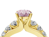 Yellow gold Fancy Pink Oval  Brilliant Solitaire with Side Stones on a Pave Band and Four-Prong Setting_28