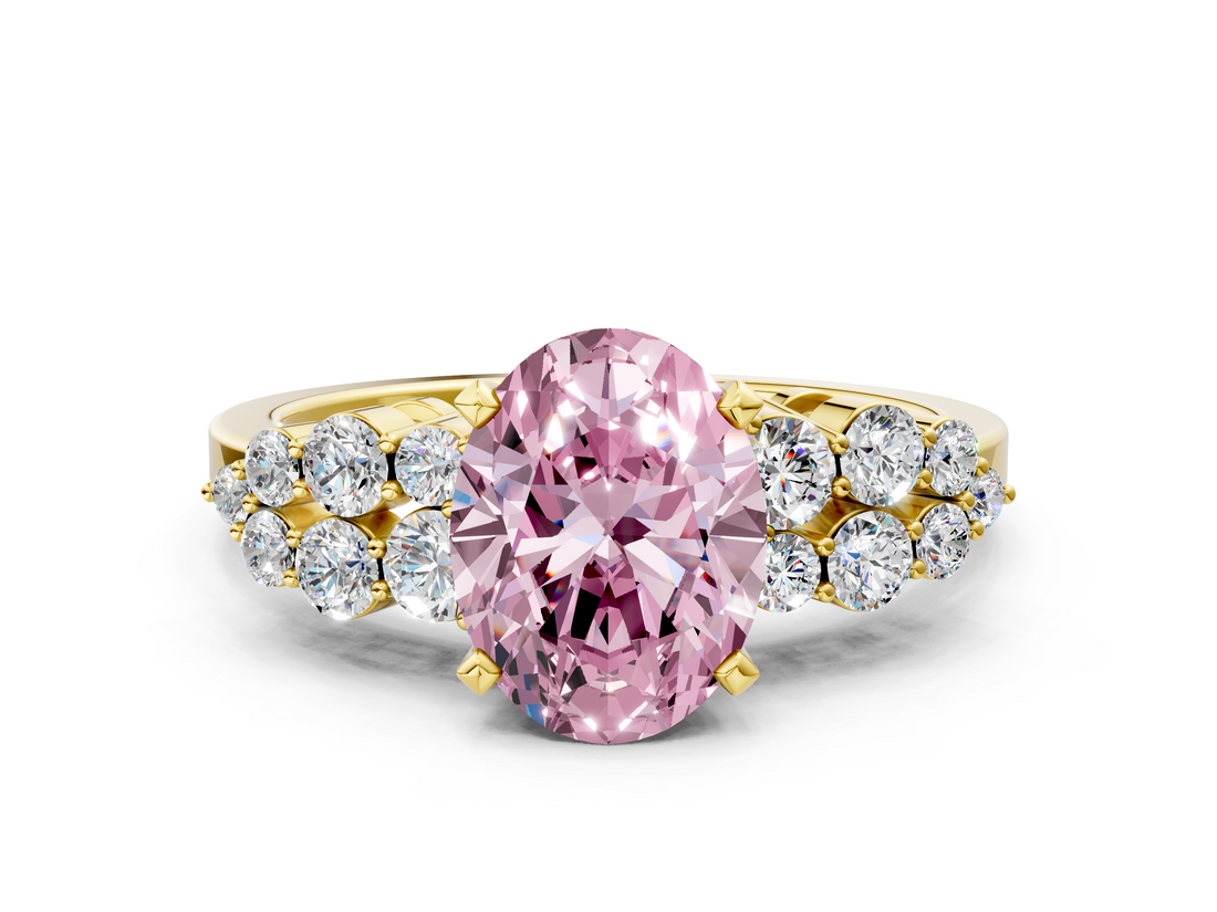 Yellow gold Fancy Pink Oval  Cluster Diamond Engagement Ring with Pavé Band and Four-Prong Setting_52