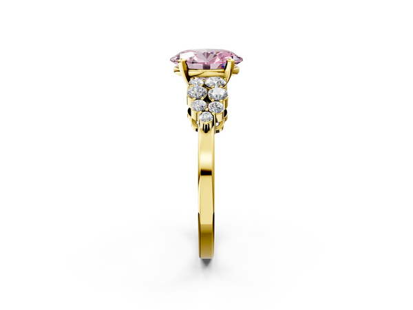 Yellow gold Fancy Pink Oval  Cluster Diamond Engagement Ring with Pavé Band and Four-Prong Setting