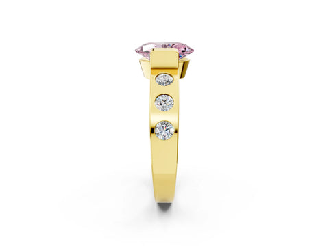 Yellow gold Fancy Pink Oval Cut Brilliant Channel-Set Diamond Ring with Bezel Prong Setting_2