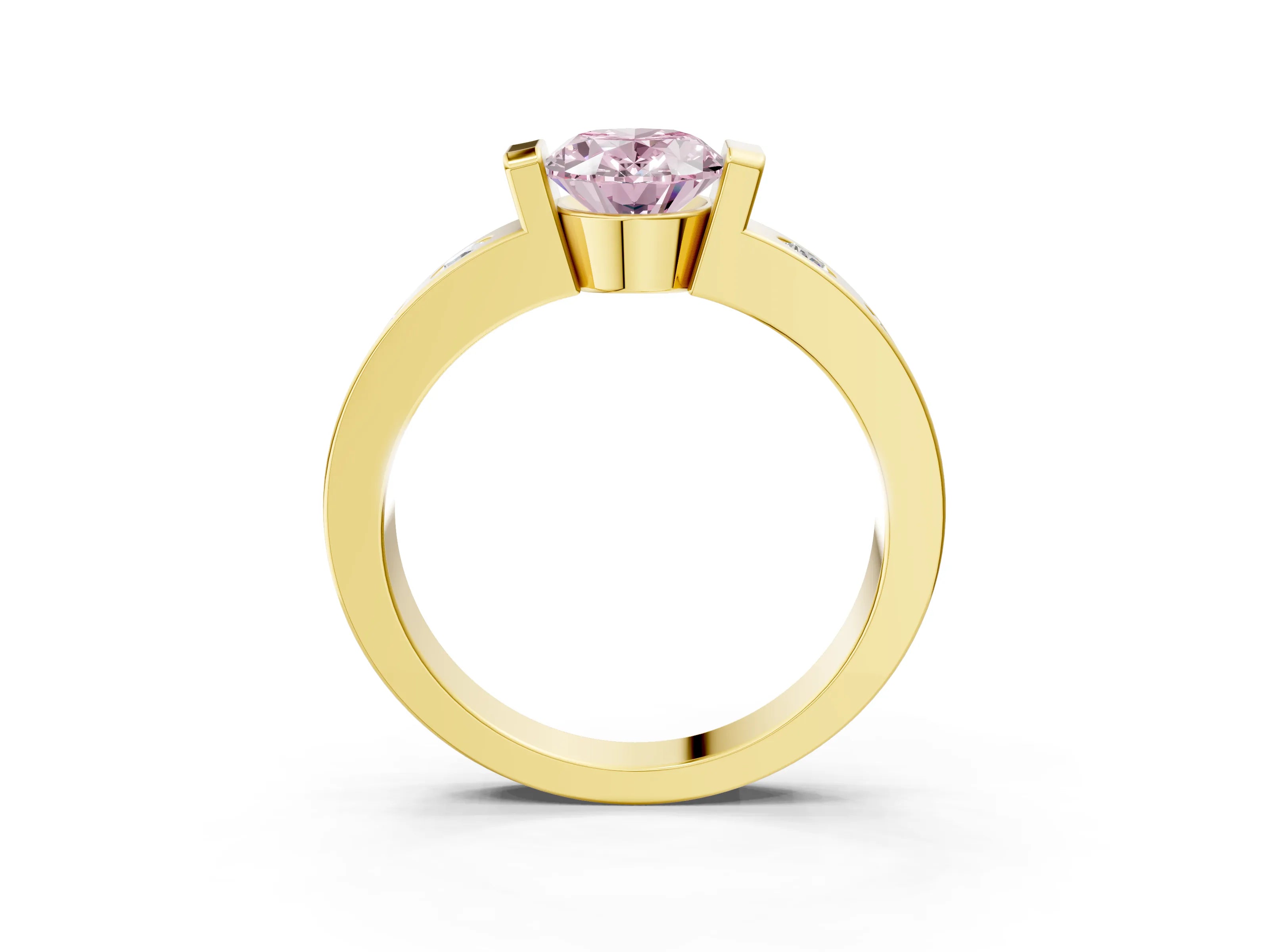 Yellow gold Fancy Pink Oval Cut Brilliant Channel-Set Diamond Ring with Bezel Prong Setting_3