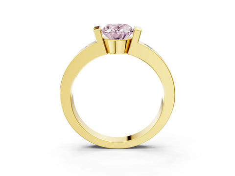 Yellow gold Fancy Pink Oval Cut Brilliant Channel-Set Diamond Ring with Bezel Prong Setting_3