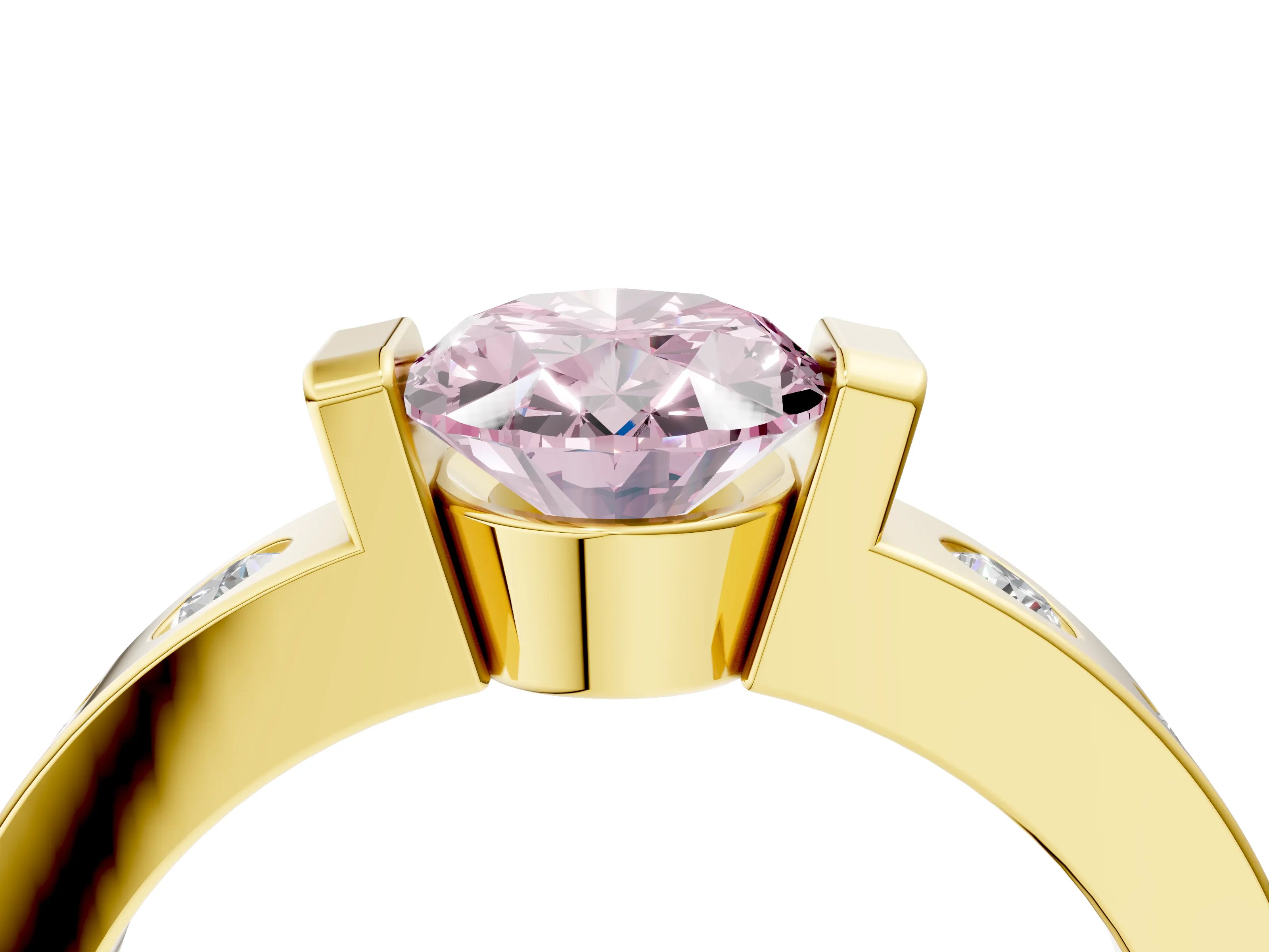 Yellow gold Fancy Pink Oval Cut Brilliant Channel-Set Diamond Ring with Bezel Prong Setting_4