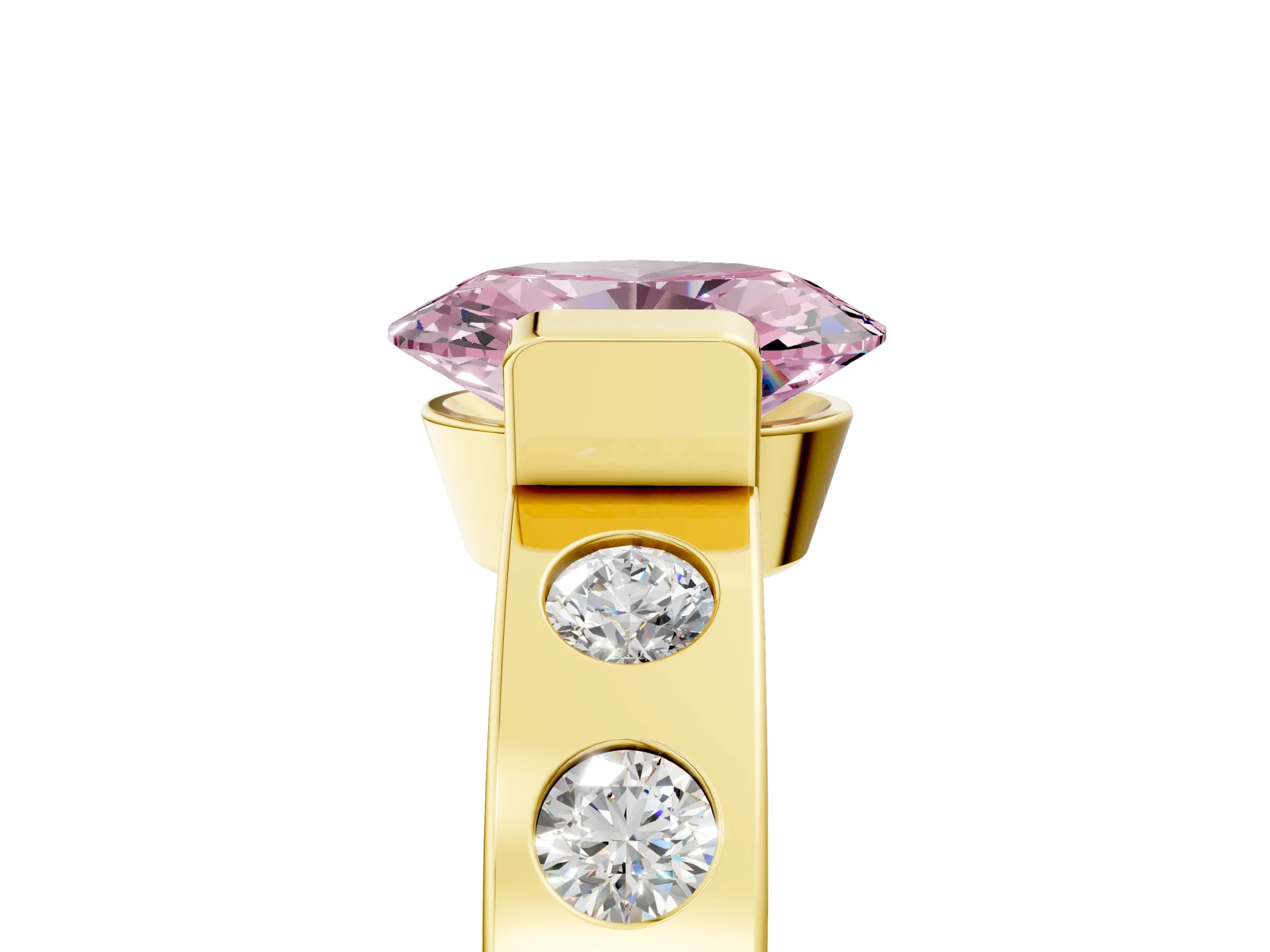 Yellow gold Fancy Pink Oval Cut Brilliant Channel-Set Diamond Ring with Bezel Prong Setting_5