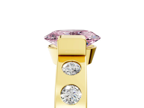 Yellow gold Fancy Pink Oval Cut Brilliant Channel-Set Diamond Ring with Bezel Prong Setting_5