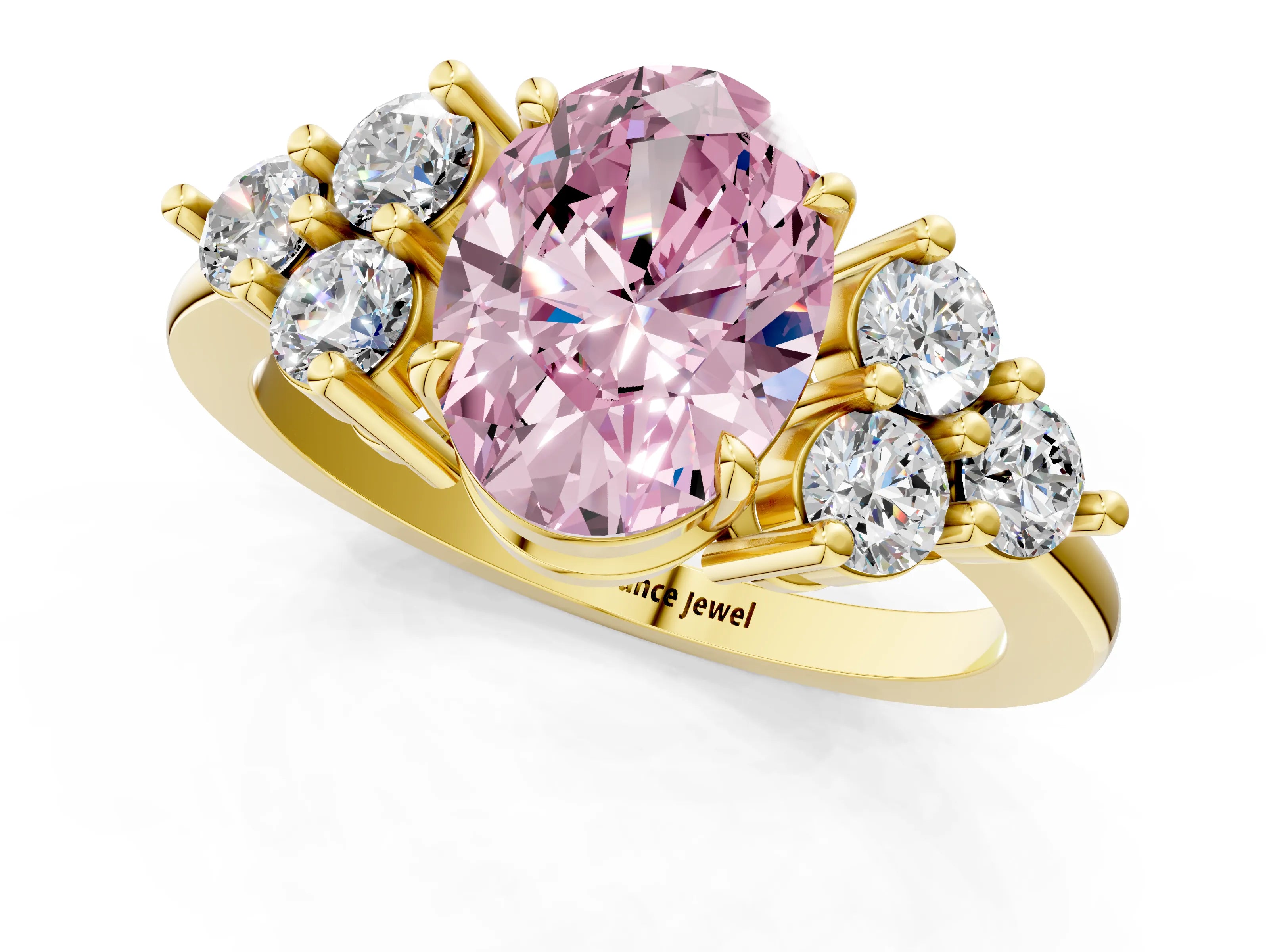 Yellow gold Fancy Pink Oval Cut Brilliant Diamond Cluster Accent Solitaire Ring with Prong Setting_1