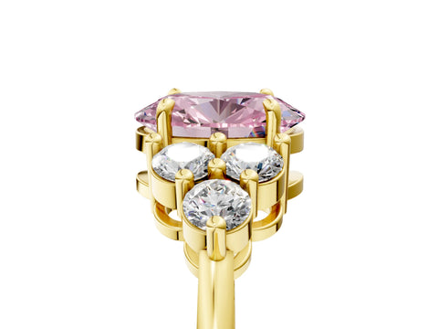 Yellow gold Fancy Pink Oval Cut Brilliant Diamond Cluster Accent Solitaire Ring with Prong Setting_5