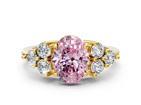 Yellow gold Fancy Pink Oval Cut Brilliant Diamond Cluster Accent Solitaire Ring with Prong Setting