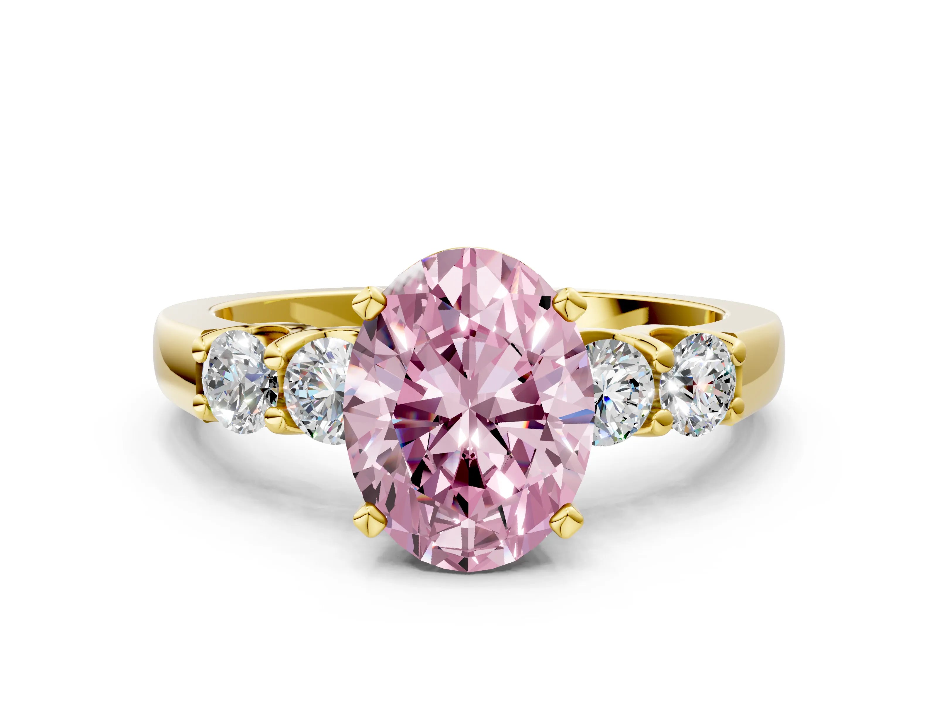 Yellow gold Fancy Pink Oval Cut Brilliant Diamond Five-Stone Engagement Ring with Prong Setting on a Classic Band_3