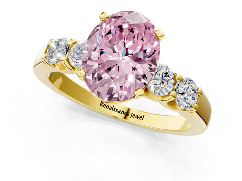 Yellow gold Fancy Pink Oval Cut Brilliant Diamond Five-Stone Engagement Ring with Prong Setting on a Classic Band_4