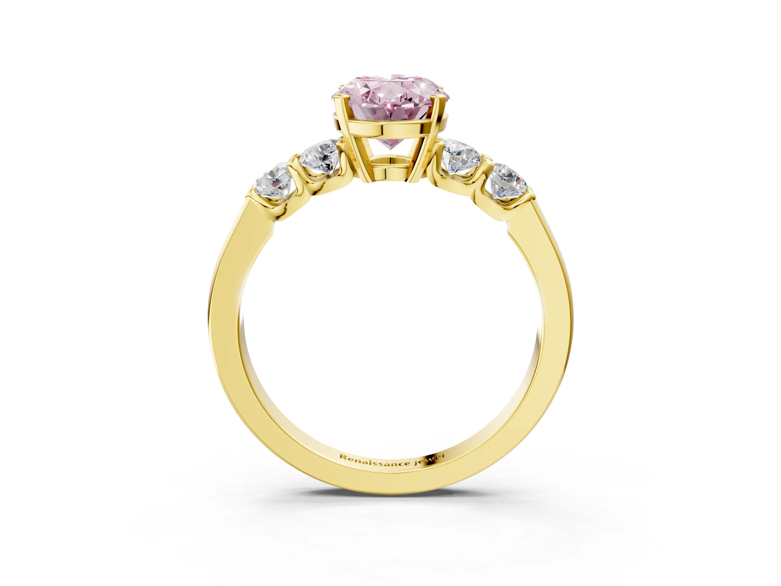 Yellow gold Fancy Pink Oval Cut Brilliant Diamond Five-Stone Engagement Ring with Prong Setting on a Classic Band_6