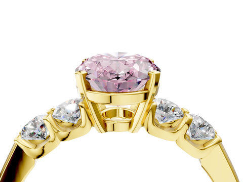 Yellow gold Fancy Pink Oval Cut Brilliant Diamond Five-Stone Engagement Ring with Prong Setting on a Classic Band_7