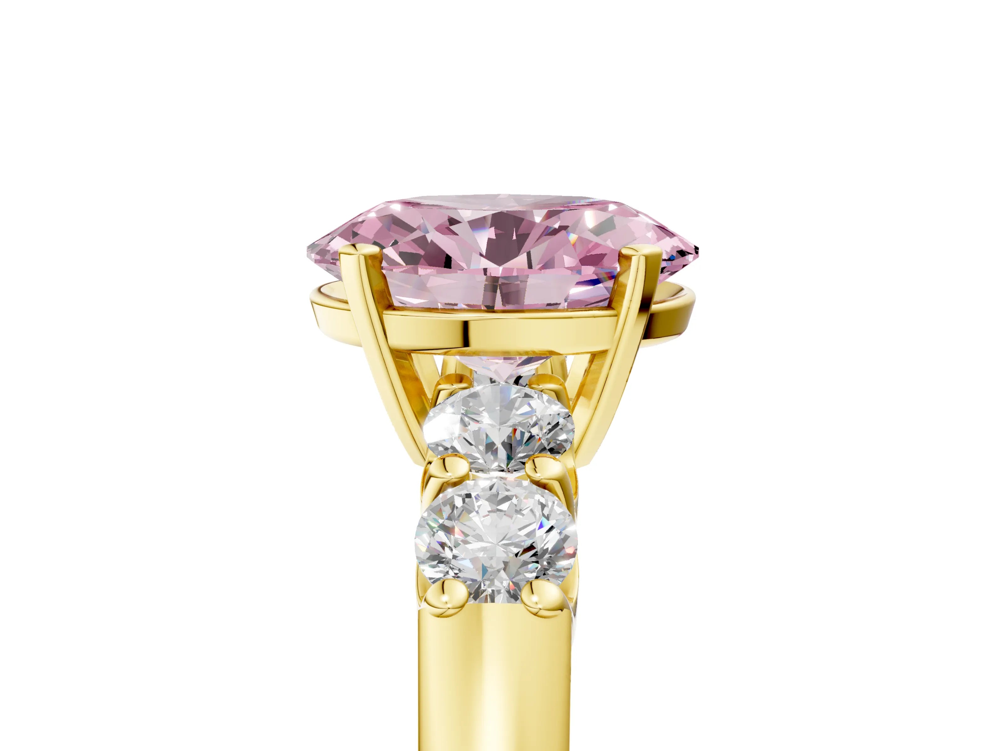 Yellow gold Fancy Pink Oval Cut Brilliant Diamond Five-Stone Engagement Ring with Prong Setting on a Classic Band_8