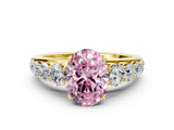 Yellow gold Fancy Pink Oval Cut Brilliant Diamond Pavé Band with Six-Prong Setting