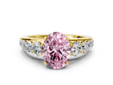 Yellow gold Fancy Pink Oval Cut Brilliant Diamond Pavé Band with Six-Prong Setting_12